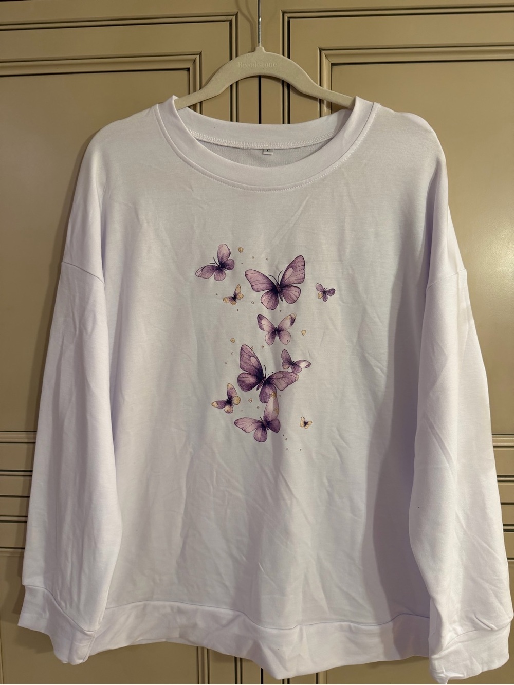 New Digiprint Purple White Butterfly Graphic Sweatshirt Sweater Cotton Blend XL